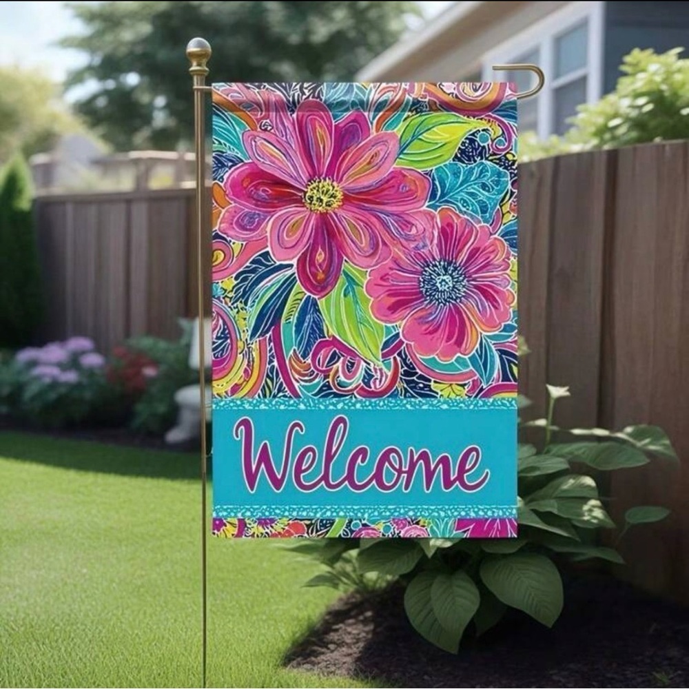 Bright Floral "Welcome" Garden Flag